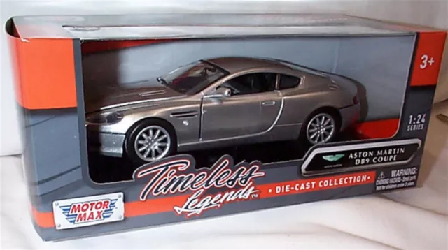 Aston Martin DB9 Coupe in Silver 1-24 scale model Motor Max New in Box