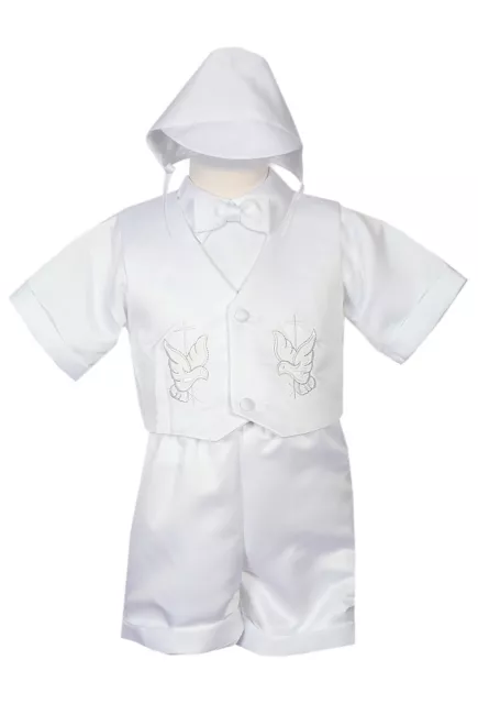 Boys baptism set infant toddler baby embroidered satin dove and cross complete