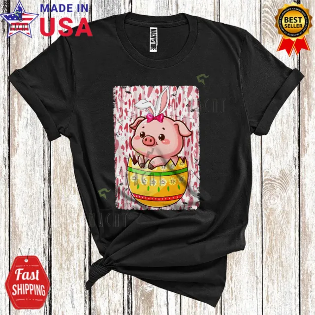 Cute Bunny Pig In Easter Egg, Lovely Easter Day Pink Leopard Egg Hunting Shirt