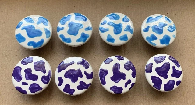 Lot 8 Vtg Blue & Purple Ceramic Cabinet Dresser Door Kitchen Knobs Pulls