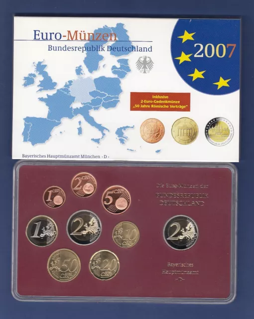 Bundesrepublik EURO-Kursmünzensatz 2007 D Spiegelglanz-Ausführung PP