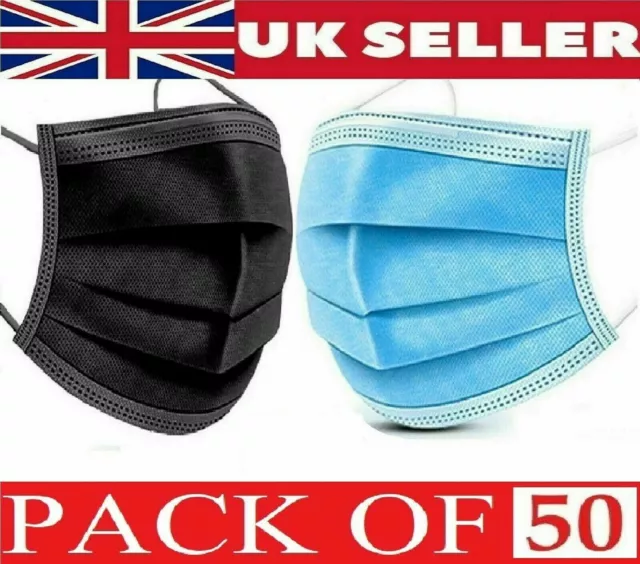 Face Mask x 50 Protective Covering Mouth Masks UK