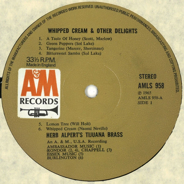 HERB ALPERT The Ti Whipped Cream Other Delights Used Vinyl R