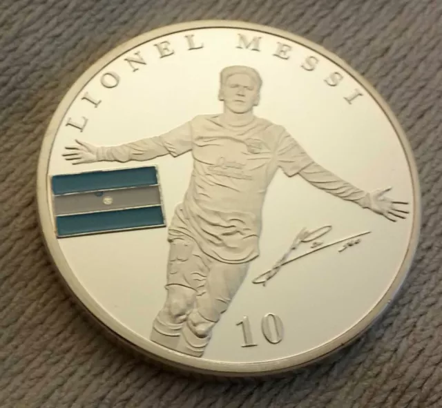 Moneda de Plata Messi Barcelona 2022 Argentina Firmada Qatar PSG París Antigua 2