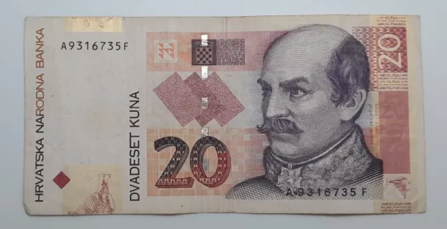 2001 - Croatia, Hrvatska Narodna Banka / 20 Kuna Banknote Serial No. A 9316735 F