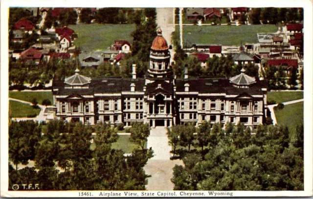 Postcard Airplane View State Capitol Cheyenne Wyoming 1938 White Border