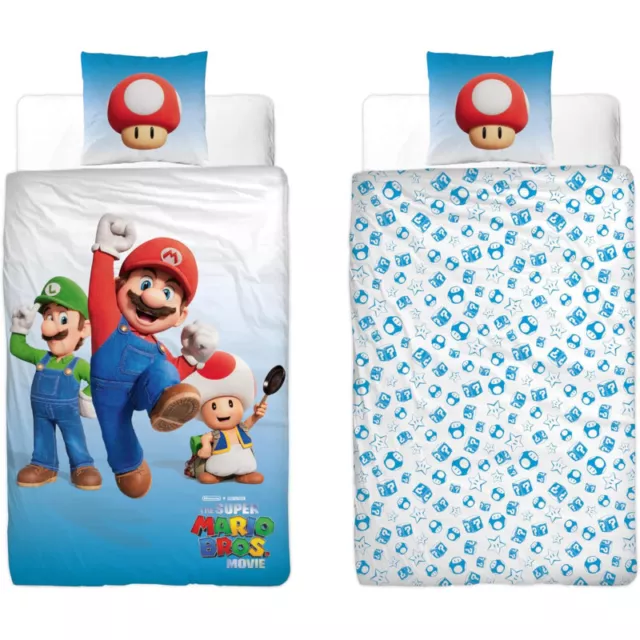 Super Mario Bros - Parure de Lit Enfant Réversible Luigi et Toad - Housse de Cou