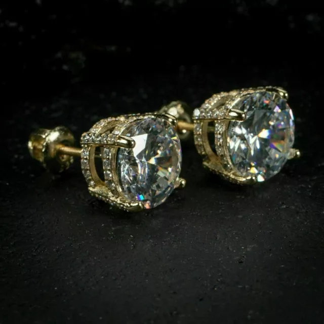 4Ct Round Cut CZ Moissanite Solitaire Stud Earrings 14K Yellow Gold Plated