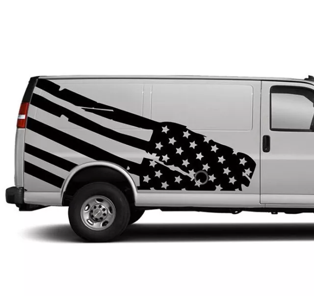 Side US flag graphics decals stripe stickers vinyl kit for Chevrolet Express Van 2