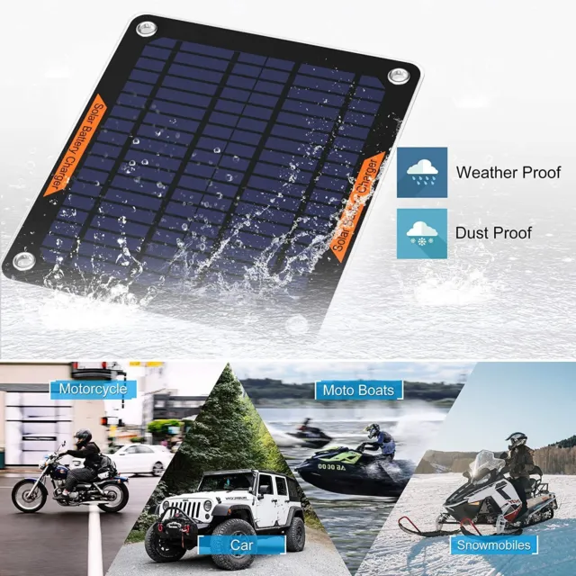 12V Solar Car Motorcycle Boat ATV Marine RV Trailer Trickle Battery Charger Kit