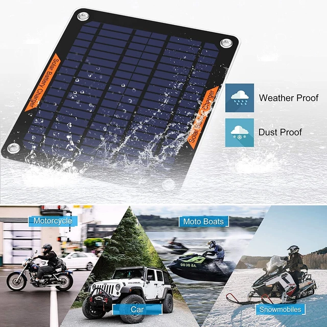 12V Solar Car Motorcycle Boat ATV Marine RV Trailer Trickle Battery Charger Kit