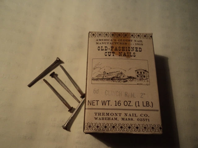 OLD FASHIONED CUT NAILS: TREMONT NAIL CO.  6d Clinch R.H. 2". 1 LB BOX
