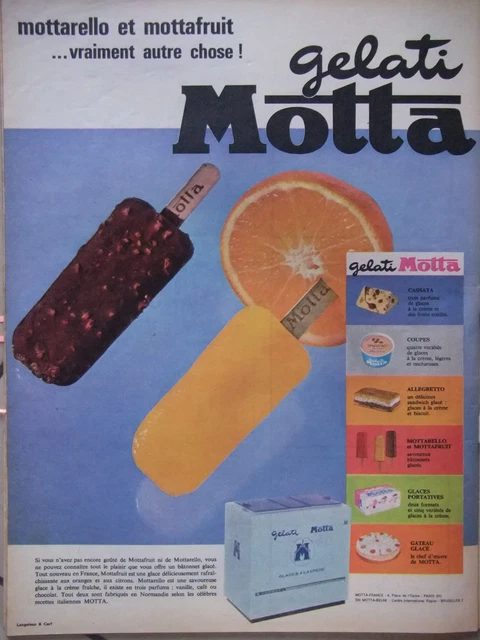Publicité De Presse 1961 Gelati Motta Mottarello Et Mottafruit - Advertising