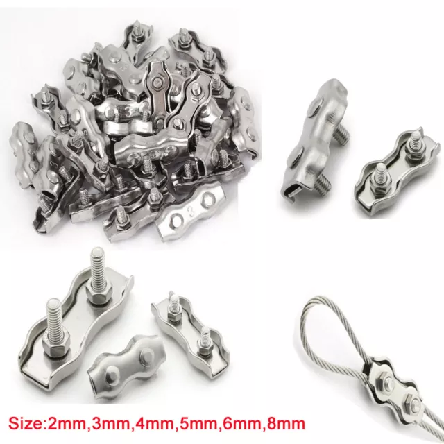 Duplex Clips Wire Rope Grips Cable Clamps Caliper Stainless Steel 2 3 4 5 6 8mm