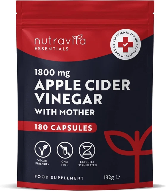 APPLE CIDER VINEGAR Capsules 1800mg ACV with Mother 180 High