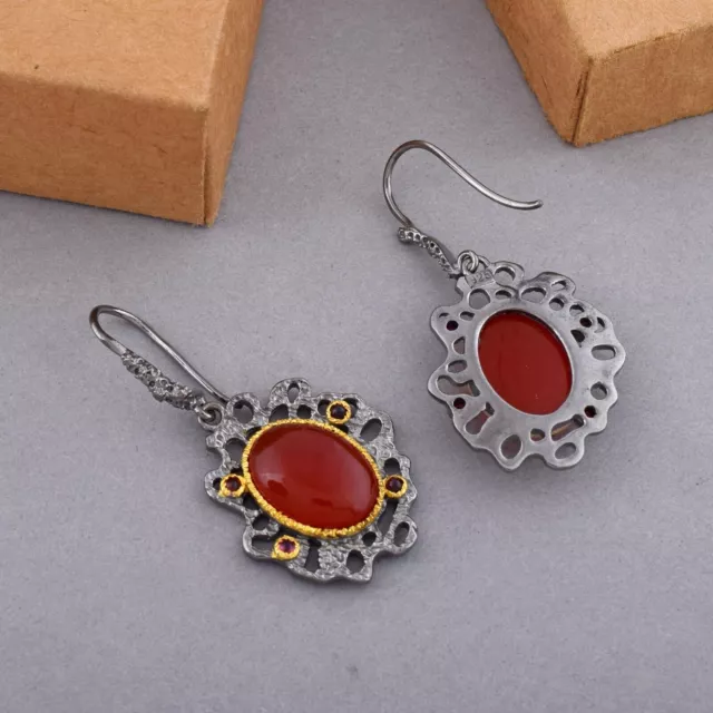 Boucles d'oreilles orange cornaline argent sterling 925 bijoux goutte... 2