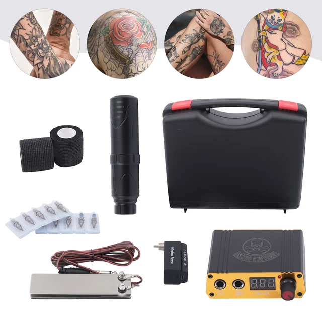 Juego completo de bolígrafo tatuaje con 20* agujas de tatuaje y piel de ejercicio + pedal DHL