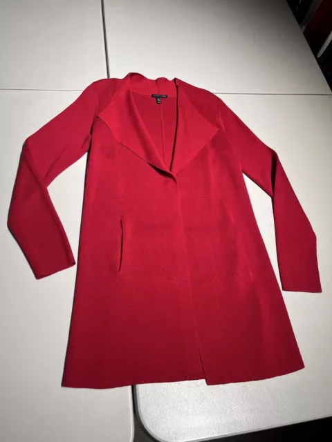 Eileen Fisher Sweater Women's XS Red Open Cardigan Knit Wrap Silk Cotton Blend