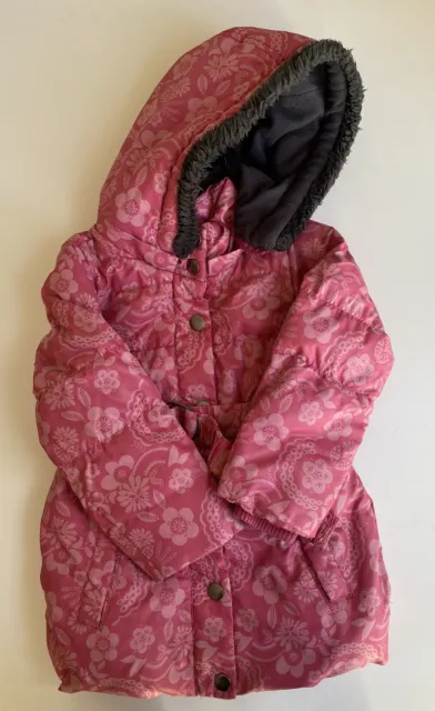 Pumpkin Patch kids girls size 4 pink hooded floral jacket belt warm, VGUC