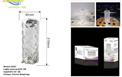 Lampada Tavolo Diamantata Ricaricabile USB Effetto Cristallo Luce Decorativa