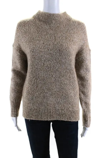 Vince Womens Multi Tweed Funnel Neck Oversize Sweater Camel Brown Marl Size XS