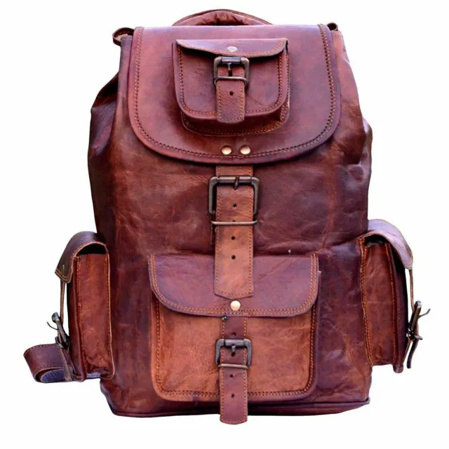 18" New Large Genuine Leather Backpack Rucksack Travel Bag For Men's and Women's