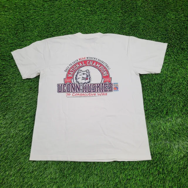 Vintage Champion UConn Huskies Shirt Womens L 21x26 White National Champions Y2K