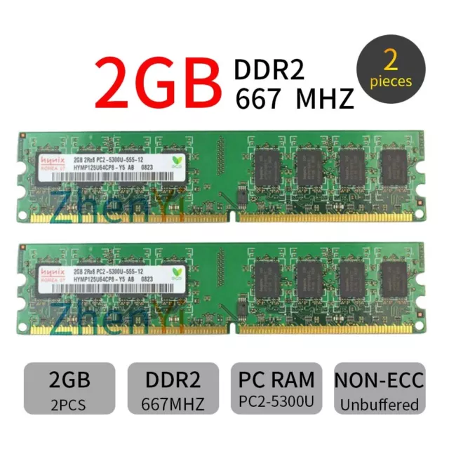 4GB 4Go 2x 2GB PC2-5300U DDR2-667 240pin DIMM Desktop mémoire pour Hynix FR