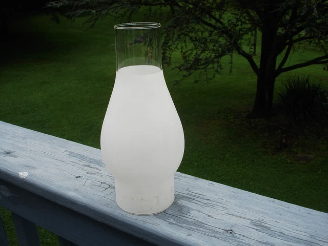 FROSTED VINTAGE GLASS SHADE-CHIMNEY-GLOBE FOR OIL LAMP 8 3/4" h   3" fitter