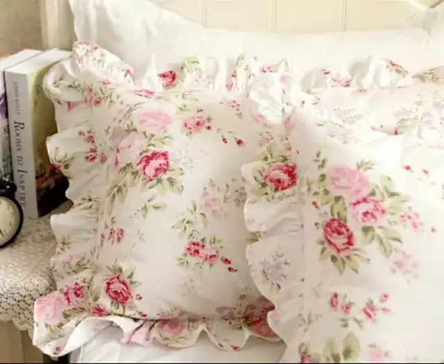 Country Rose Floral Pillowcases Pillow Covers Shabby Pink Standard Sham 1 Pair