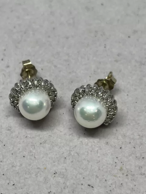 Gorgeous Vintage 14k Diamond 1 CTW 7MM Mabe Pearl Stud Earrings 2.98 Grams