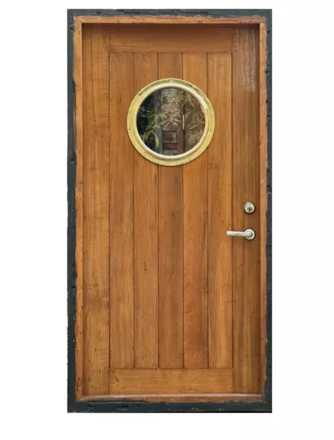 Nautical Antique Refurbish Vintage Ship Wooden Door with Brass Porthole Window