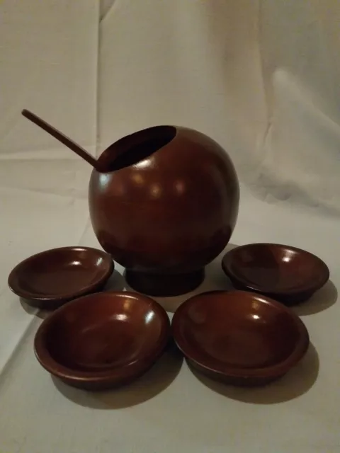 Vintage MCM Atomic Hellerware Wood 6 Piece Nut/Rice Dish Serving Bowl Set