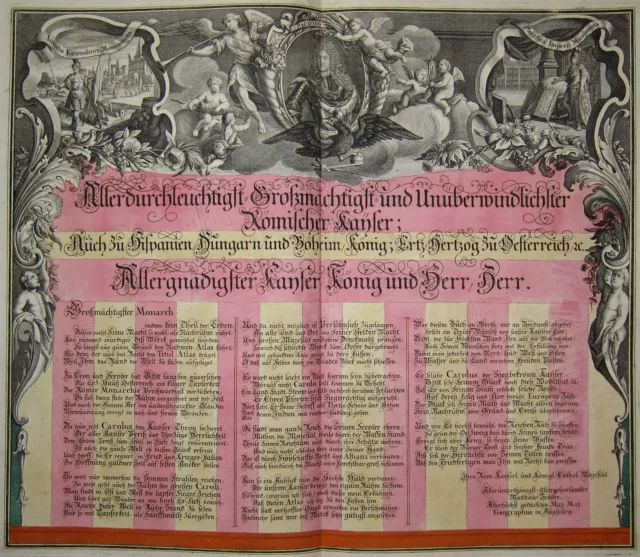 Kaiser Karl VI - Dekoratives Widmungsblatt von Matthäus Seutter - Original 1730