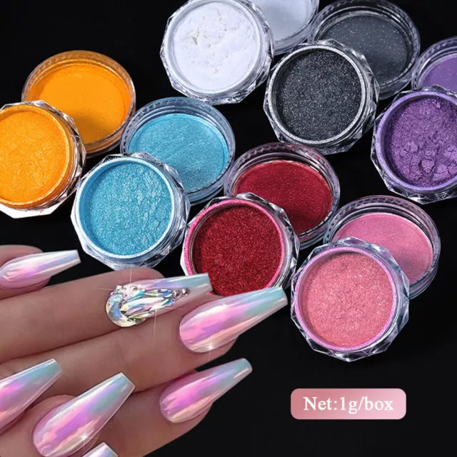 Poudres Pour Nail Art 8 Couleurs Pigments Néon Effet Miroir Paillettes #