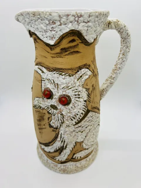 Mid Century Modern Italian Fat Lava Pitcher Horse and Cat Motif