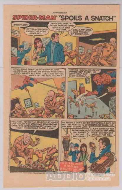 1977 HOSTESS Cup Cakes PRINT AD Spider-Man Spoils a Snatch '70s vintage advert