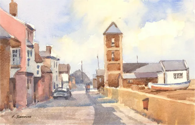 Lawrence Spence (1932-2017) - Aquarelle Du Xxe Siècle, Scène De Ville Côtière