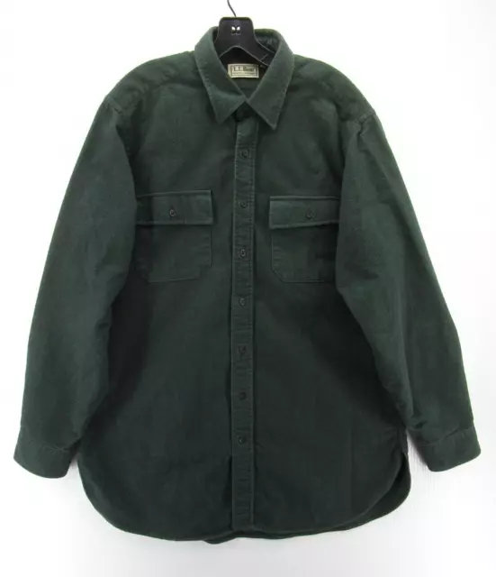 VINTAGE LL Bean Shirt Men Large Tall Green Chamois Cloth Flannel Button Down 90s