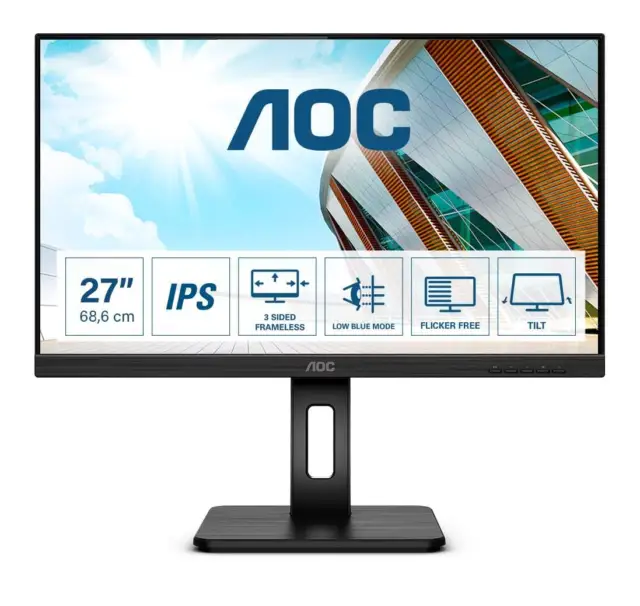 AOC 27P2Q 68,6cm (27") Full HD 16:9 IPS Office Monitor VGA/DVI/HDMI/DP Pivot HV