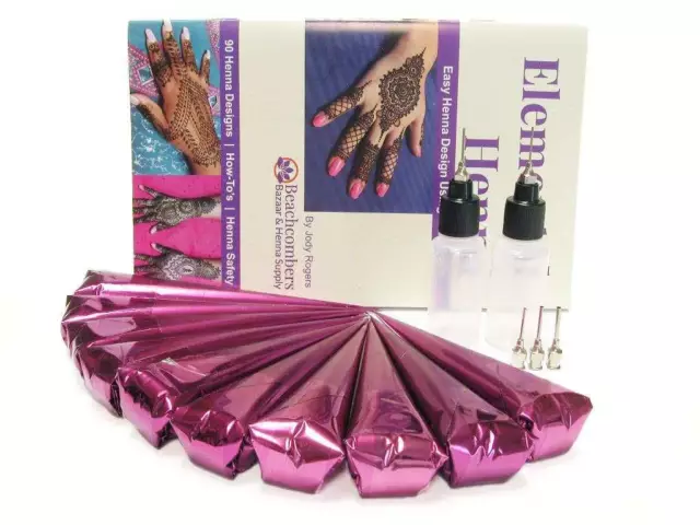 PARTYPACK Henna Kit: 10 Henna Paste Kegel Mehndi Tattoo Buch Applikator Flaschen