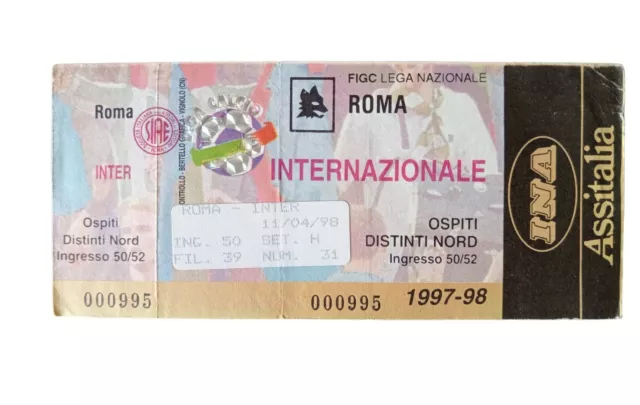 *HH* Biglietto Ticket Calcio Football Partita Roma Inter '97 '98 Distinti Nord