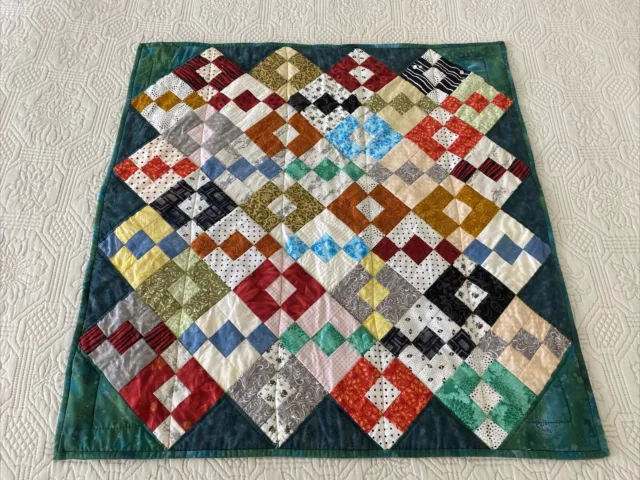 Handmade Patchwork Squares Geometric Quilt Colourful Cotton 70 Cm²