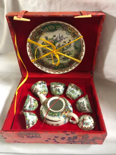 VINTAGE Chinese Porcelain Miniature Tea Set Original Box NEW