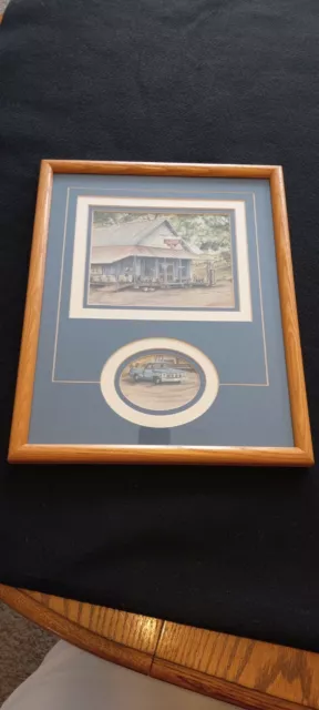 Coca Cola Gas Stop and Blue Truck Art Framed and Matted Print