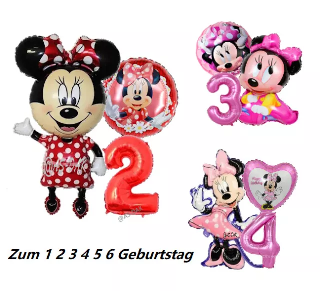 Minnie Mouse Maus Folienballon + Zahl Zum 1-6 Mädchen Kinder Geburtstag Party