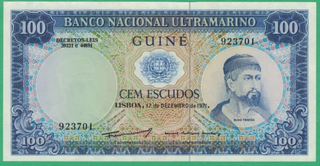 Portugese Guinea - 1971 100 Escudos Banknote #p45a, CRISP Beautiful Note!!