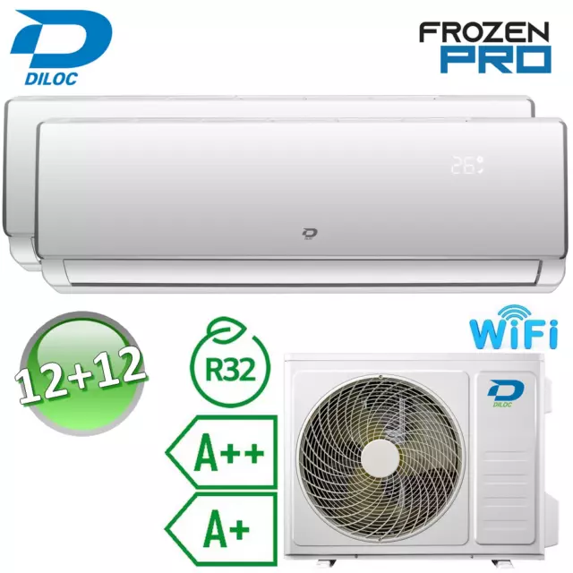 3S CLIMATISEUR DUAL SPLIT WIFI DILOC R32 12000+12000 3,2+3,2Kw FROZEN PRO