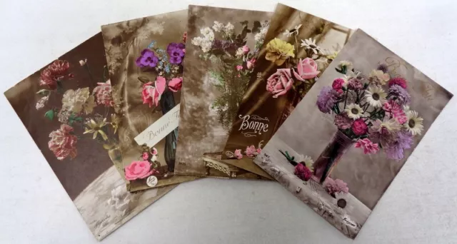 CPA Fantaisie - Lot de 5 cartes - Bouquet de Fleurs en vase
