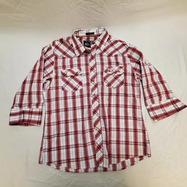 Wild West Western Wear Pearl Snap Button Up Size Shirt Flair Sleeve Checkered